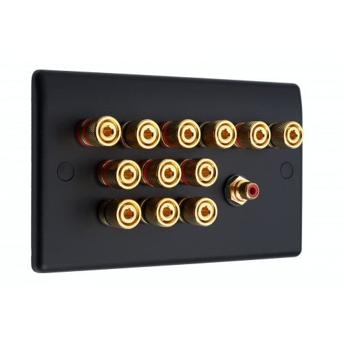 Matt Black Slimline 6.1 Speaker Wall Plate 12 Terminals + RCA Rear